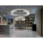 LED Pendant Light Crystal Two Round Rings Hotel Clear Crystal Hanging Lighting Chandelier Light 